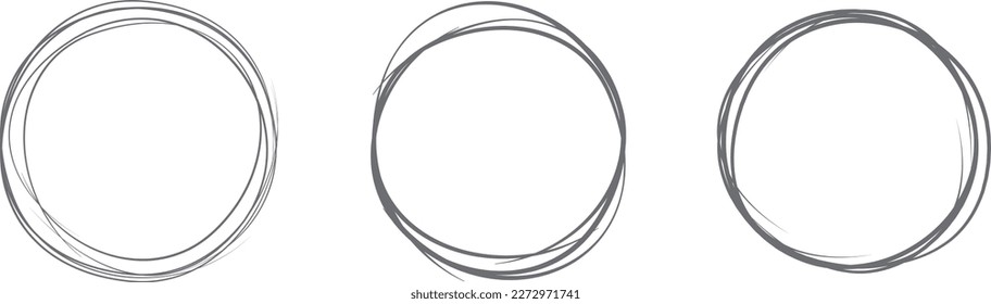 Línea de círculo gris dibujada a mano. Resaltar el círculo de dibujo a mano aislado en el fondo. Círculo redondo escrito a mano. Para marcar texto, nota, icono de marca, número, lápiz de marcadores, revisión de lápiz y texto, vector