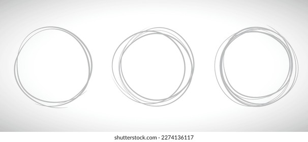 Línea de círculo gris dibujada a mano. Resaltar el círculo de dibujo a mano aislado en el fondo. Círculo redondo escrito a mano. Para marcar texto, nota, icono de marca, número, lápiz de marcadores, revisión de lápiz y texto, vector