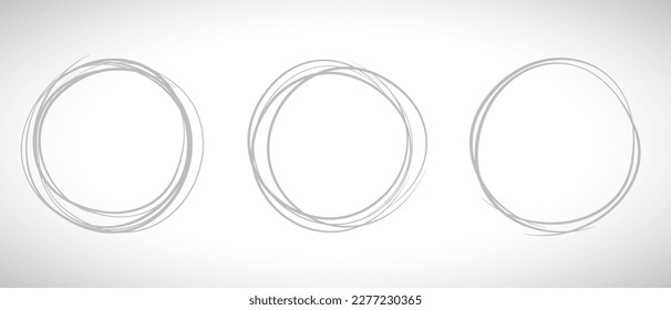 Grey circle line hand drawn set. Highlight hand drawing circle isolated on background. Round handwritten circle. For marking text, note, mark icon, number, marker pen, pencil and text check, vector