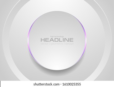 Grey circle with violet light abstract tech background. Vector concept design