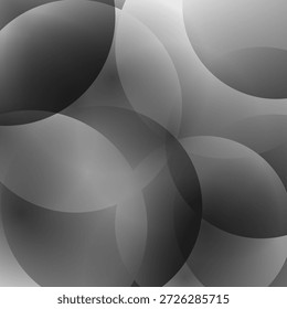 Fondo de círculos grises con Formas geométricas superpuestas. Los círculos grises Abstractas presentan transiciones suaves de gradiente. El elegante diseño de Vector monocromático muestra un patrón de círculos grises en capas.
