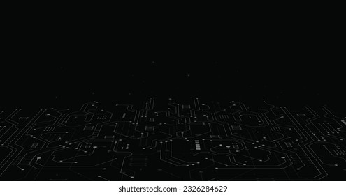 Graue Verbindung auf schwarzem Hintergrund. High-Tech-Leiterplattenanschlusssystem. futuristischer digitaler Innovationshintergrund.	