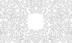 Grey Circuit Line Technology Pattern On White Background Vector Illustration.