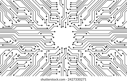 Grey circuit line technology pattern on white background vector.