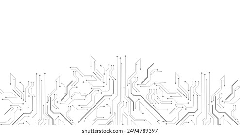 Ein Technologiemuster mit grauen Schaltkreisen auf weißem Hintergrund. Futuristischer Technologie-Hintergrund.