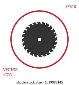Grey Circular saw blade icon isolated on white background. Saw wheel. Red circle button. Vector Illustration