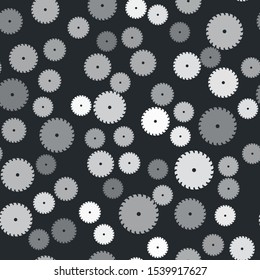 Grey Circular saw blade icon isolated seamless pattern on black background. Saw wheel.  Vector Illustration