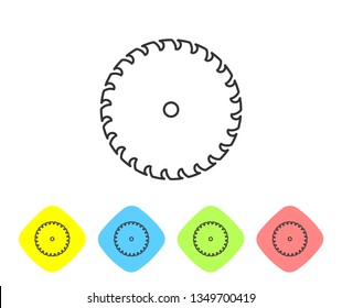 Grey Circular saw blade line icon isolated on white background. Saw wheel. Set icon in color rhombus buttons. Vector Illustration