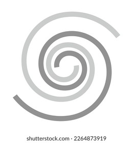 Grey circular spiral isolated on a white background. Curved motion swirl. Two way twisted arcs.