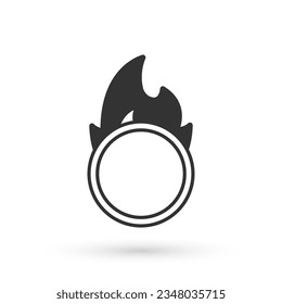 Grey Circus fire hoop icon isolated on white background. Ring of fire flame. Round fiery frame.  Vector