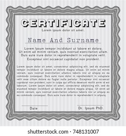 Grey Classic Certificate template. Artistry design. Vector illustration. With quality background. 