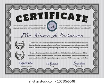 Grey Classic Certificate template. With background. Vector illustration. Excellent design. 