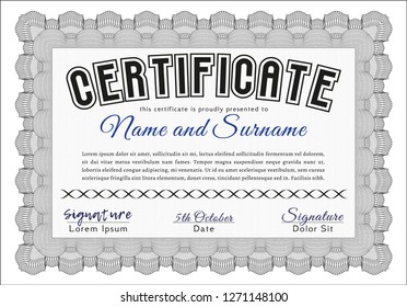 Grey Classic Certificate template. With background. Detailed. Superior design. 