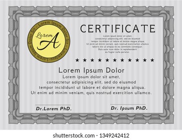 Grey Classic Certificate template. With background. Cordial design. Vector illustration. 