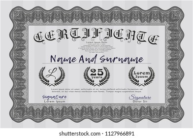 Grey Classic Certificate template. With complex linear background. Cordial design. Customizable, Easy to edit and change colors. 