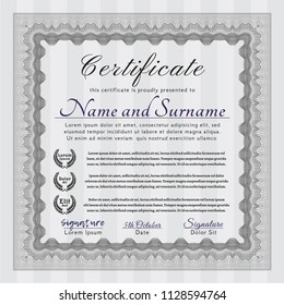 Grey Classic Certificate template. Complex background. Detailed. Sophisticated design. 