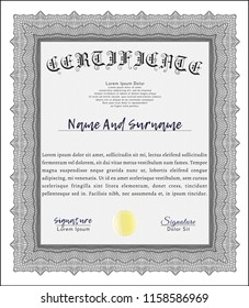 Grey Classic Certificate template. With complex linear background. Detailed. Beauty design. 