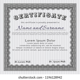 Grey Classic Certificate template. With complex background. Excellent design. Vector illustration. 