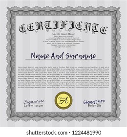 Grey Classic Certificate template. With complex linear background. Detailed. Perfect design. 