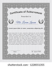 Grey Classic Certificate template. Complex background. Cordial design. Vector illustration. 