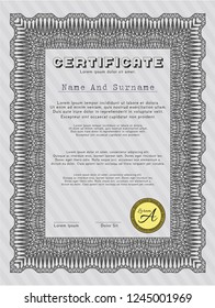 Grey Classic Certificate template. Complex background. Money style design. Detailed. 