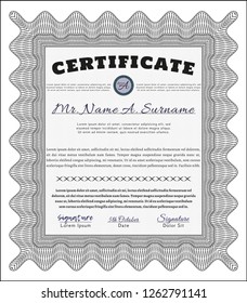 Grey Classic Certificate template. With complex background. Cordial design. Vector illustration. 