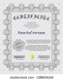 Grey Classic Certificate template. With complex linear background. Detailed. Superior design. 