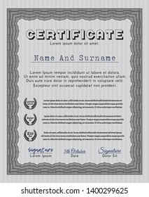 Grey Classic Certificate template. With complex background. Vector illustration. Excellent design. 