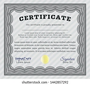 Grey Classic Certificate template. With complex linear background. Customizable, Easy to edit and change colors. Modern design. 