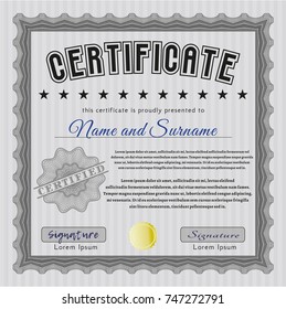Grey Classic Certificate template. With complex linear background. Customizable, Easy to edit and change colors. Money design. 