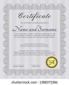 Grey Classic Certificate template. Customizable, Easy to edit and change colors. With great quality guilloche pattern. Cordial design. 