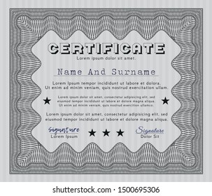 Grey Classic Certificate template. Customizable, Easy to edit and change colors. With guilloche pattern and background. Sophisticated design. 