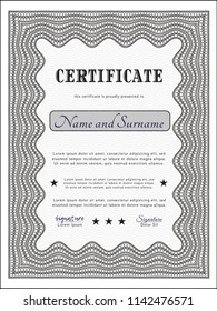 Grey Classic Certificate template. Detailed. With complex background. Money Pattern. 