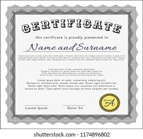 Grey Classic Certificate template. Detailed. Easy to print. Lovely design. 