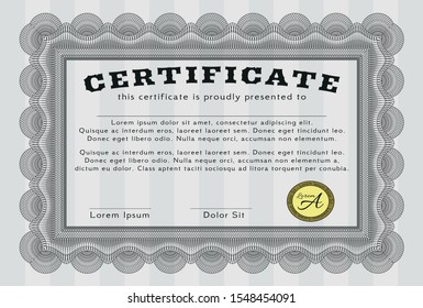 Grey Classic Certificate template. Detailed. With background. Elegant design. 