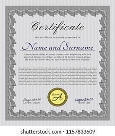 Grey Classic Certificate template. Easy to print. Cordial design. Vector illustration. 
