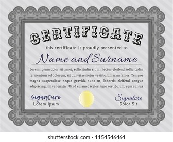 Grey Classic Certificate template. Elegant design. With guilloche pattern. Vector illustration. 