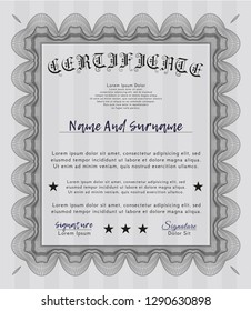 Grey Classic Certificate template. Elegant design. With great quality guilloche pattern. Vector illustration. 