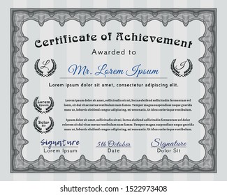 Grey Classic Certificate template. Elegant design. With guilloche pattern. Customizable, Easy to edit and change colors. 