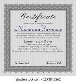 Grey Classic Certificate template. Excellent design. Vector illustration. With complex linear background. 