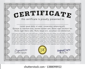 Grey Classic Certificate template. Excellent design. Vector illustration. With background. 