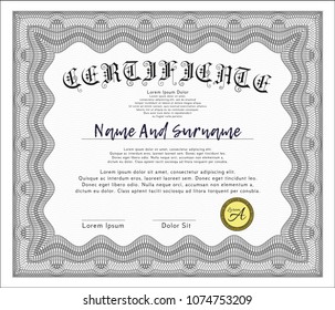  Grey Classic Certificate template. Good design. Printer friendly. Detailed. 