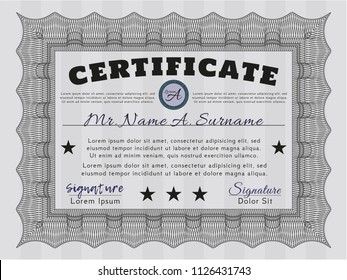 Grey Classic Certificate template. Good design. With complex background. Detailed. 