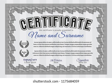 Grey Classic Certificate template. Good design. Complex background. Vector illustration. 