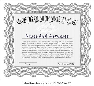 Grey Classic Certificate template. Good design. With great quality guilloche pattern. Detailed. 