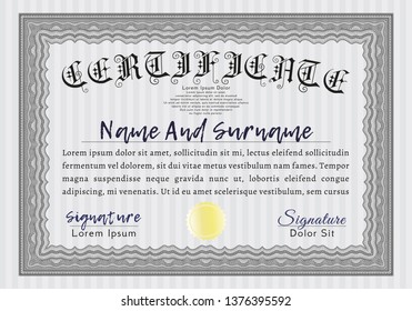 Grey Classic Certificate template. Good design. With linear background. Vector illustration. 