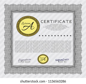 Grey Classic Certificate template. With great quality guilloche pattern. Sophisticated design. Detailed. 
