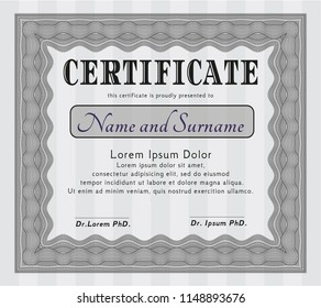 Grey Classic Certificate template. With great quality guilloche pattern. Retro design. Detailed. 