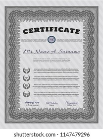 Grey Classic Certificate template. With guilloche pattern. Good design. Vector illustration. 