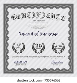Grey Classic Certificate template. With guilloche pattern and background. Superior design. Vector illustration. 